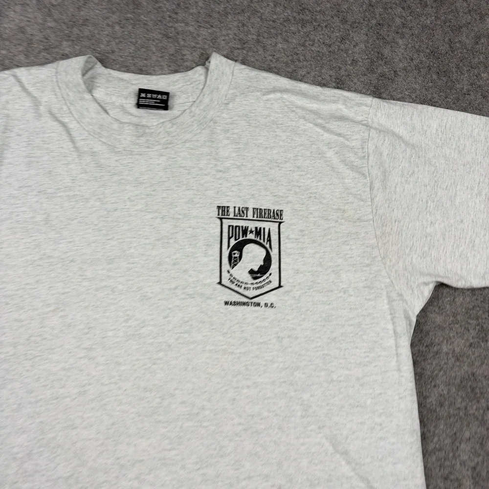 Army Military  T Shirt Mens XL Gray Vintage POW MIA Last Firebase Made USA 80s - Picture 4 of 13